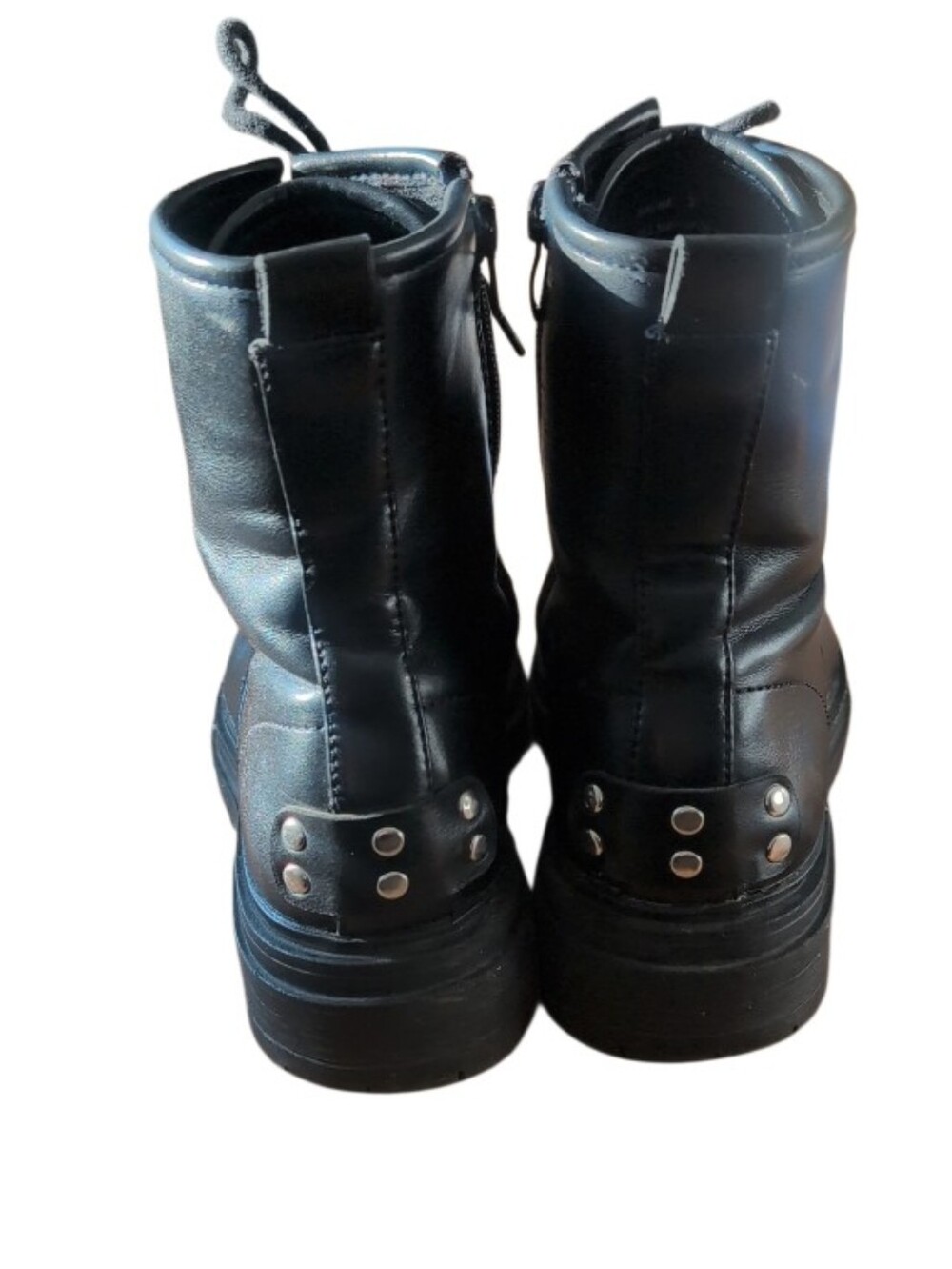 Steve Madden Women’s Black Combat Boots Lace Up Side Zip Ankle Biker Boots - Picture 4 of 7